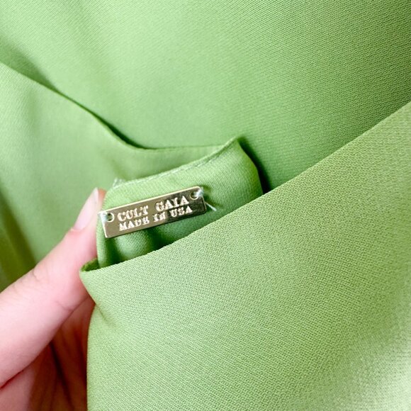Cult Gaia | 100% Silk Giselle Asymmetric Tasseled Linen Dress in Lime Green - Picture 9 of 11